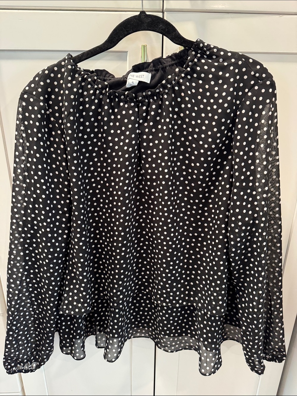 Nine West Black and White Polka Dot Sheer Blouse